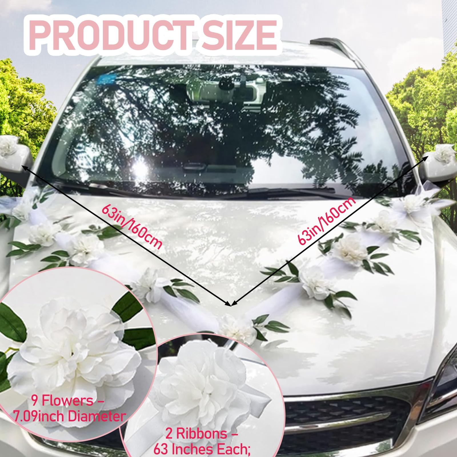 Luxury Wedding Car Decor Kit with White Artificial Floral Garland and Satin B…
