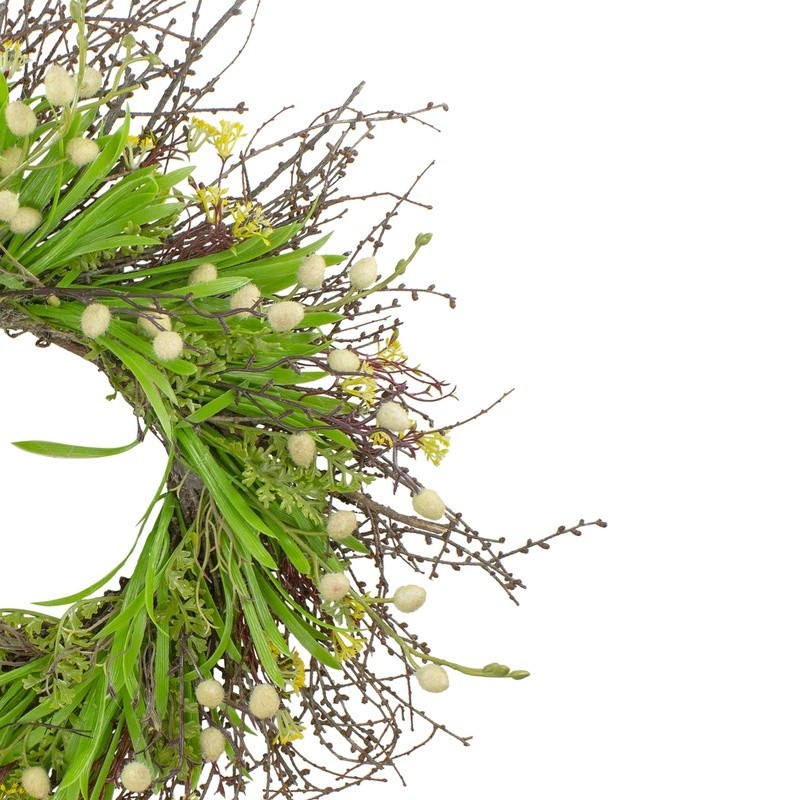 Artificial Grass Floral Wreath Yellow Flowers Natural Twigs Indoor Decor 18 Inch