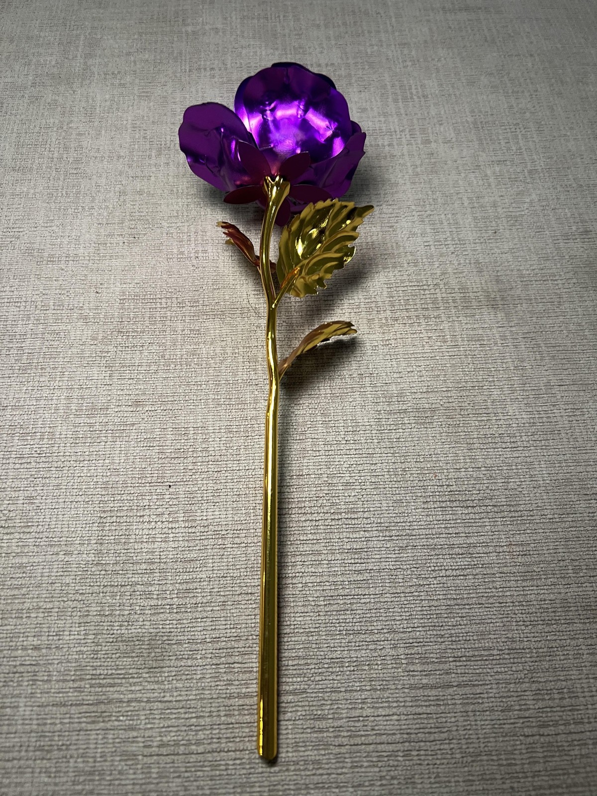 24K Golden Rose Purple Metal Flower Stem 12 Inch Artificial Gift Decor Romantic