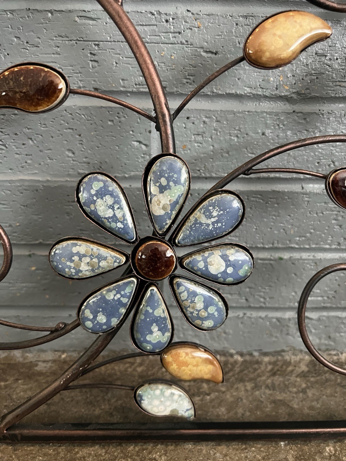 Unique Square Brown Metal Mosaic Style Curled Leaf. Hanging Decor 14 X 14in