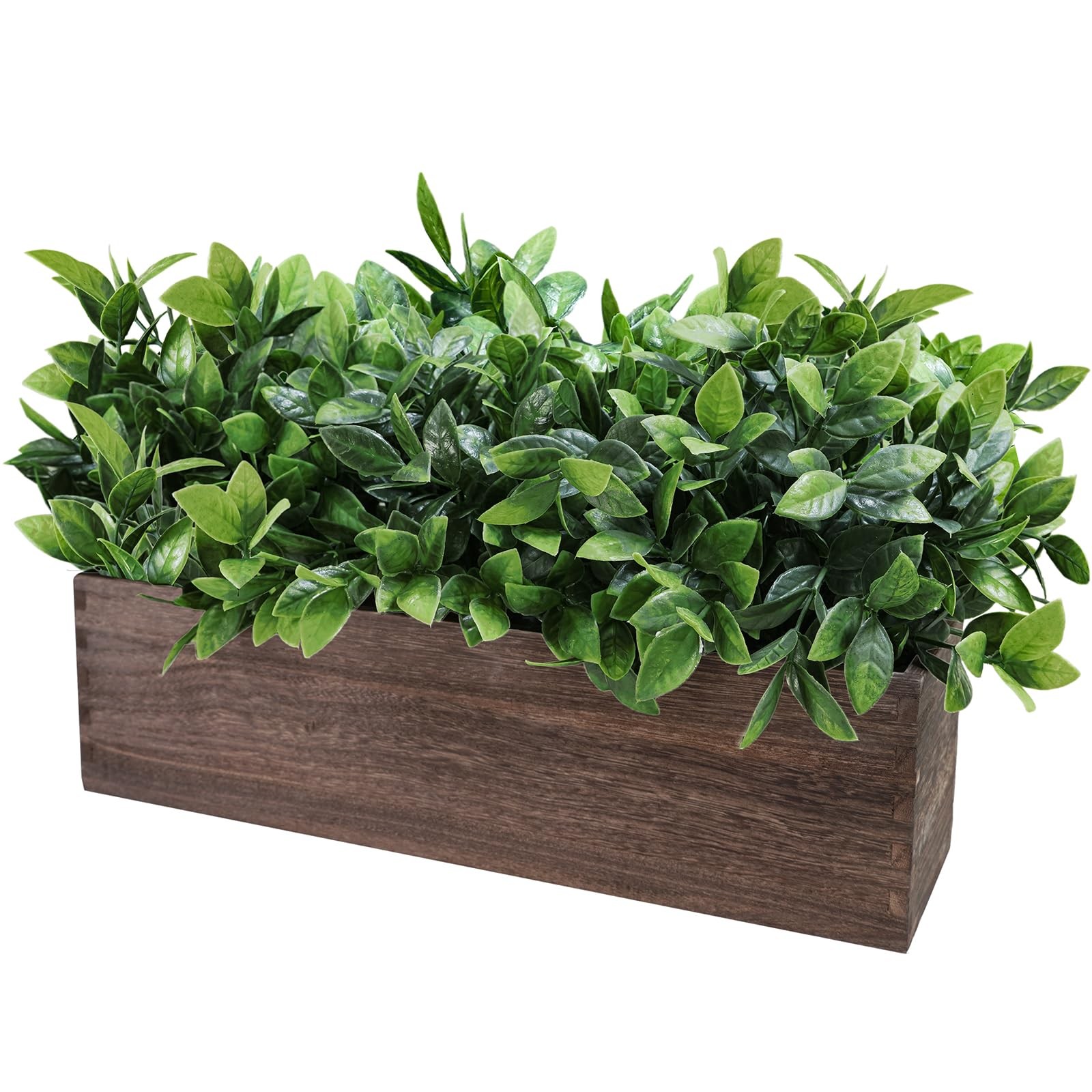 Best Winlyn 14″ Artificial Boxwood Plants in Rectangular Wood Planter Farmhouse