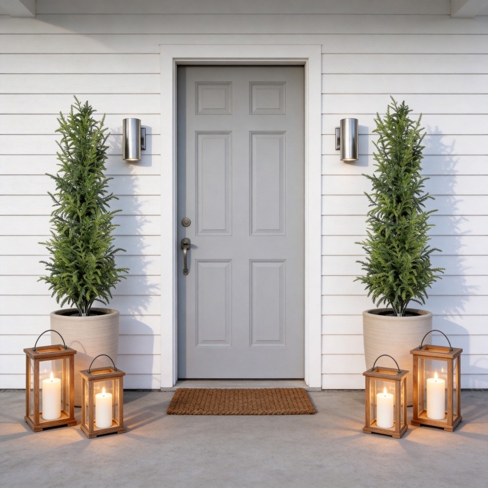 4′ Artificial Real Touch Pine Tree in Black Plastic Pot, 2pc/set
