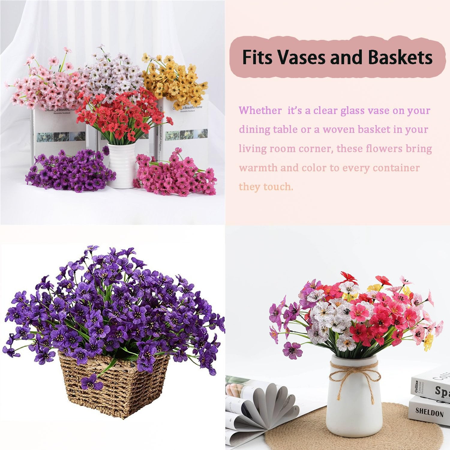 12 Bundles Artificial Flowers for Outdoors UV Resistant Realistic Fake Flower…