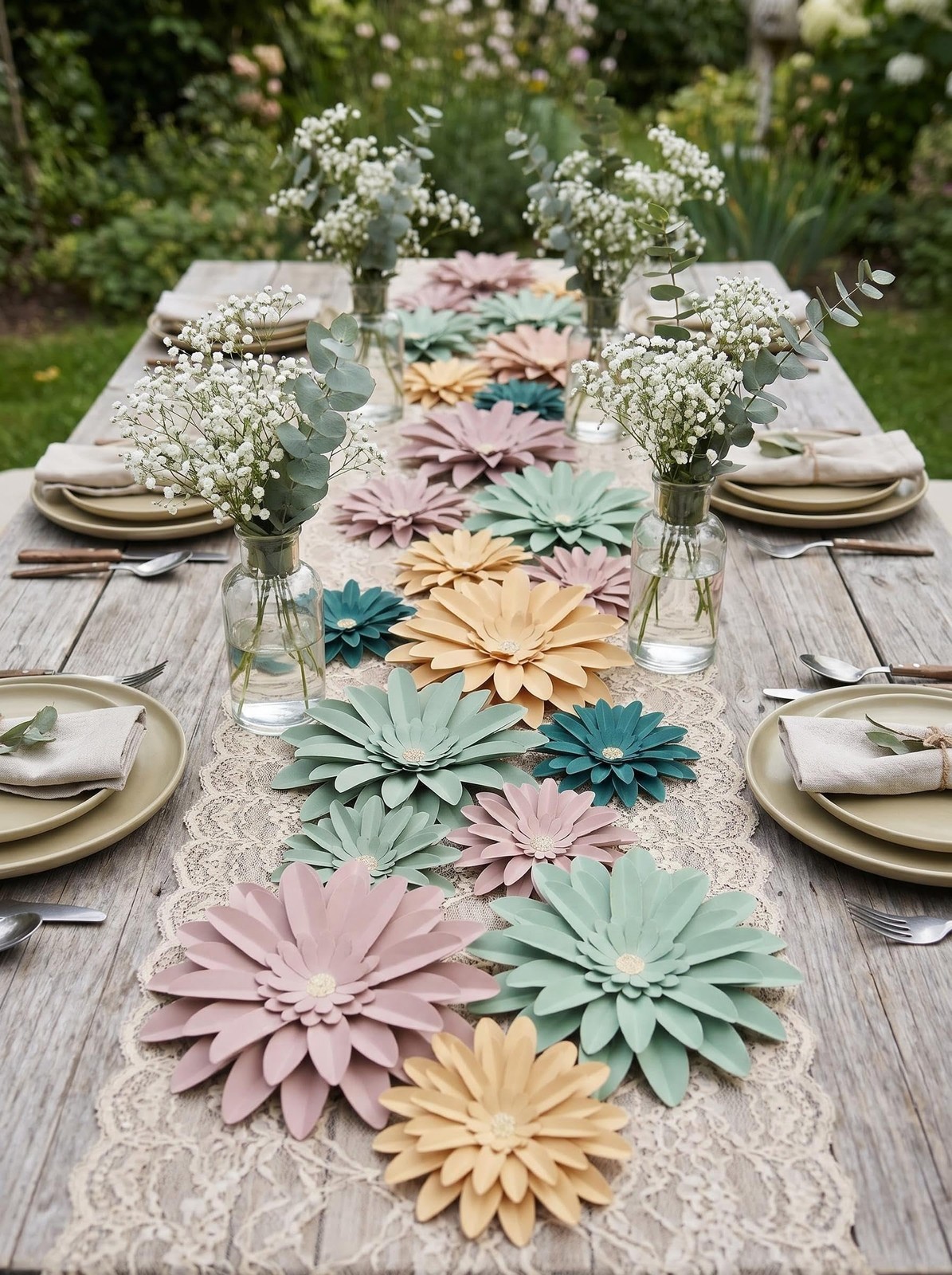 Dusty Pink-Sage Green-Mustard Yellow 3D Paper Flower Wall Decor Set of 9 – Ha…