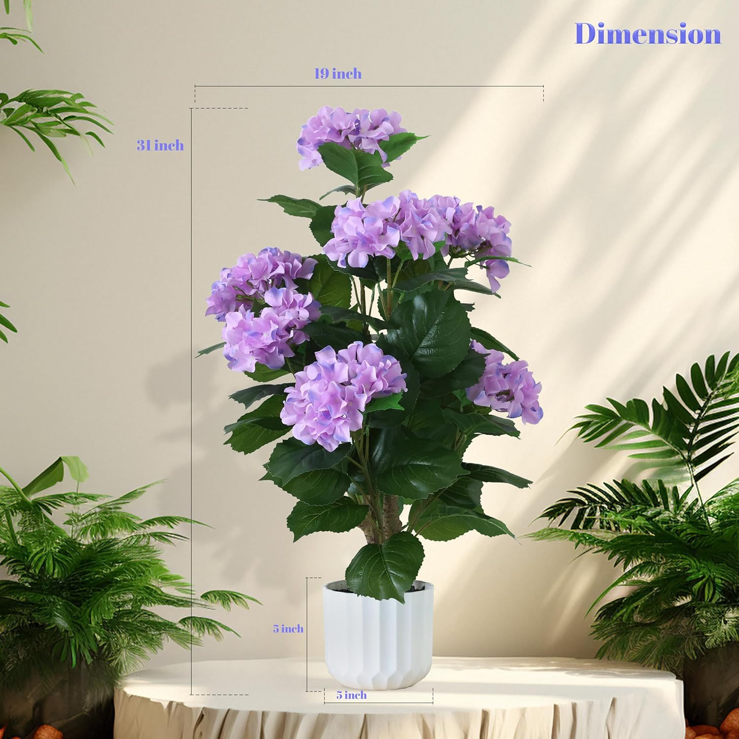 31″ Purple Hydrangea Potted Plant – Realistic Indoor/Outdoor Decor