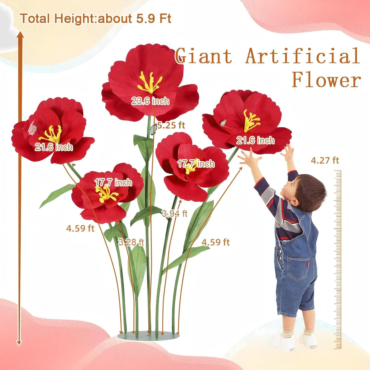 Giant Felt Flowers Set – 5PCS 5.9 Ft Decor for Home, Weddings, Parties