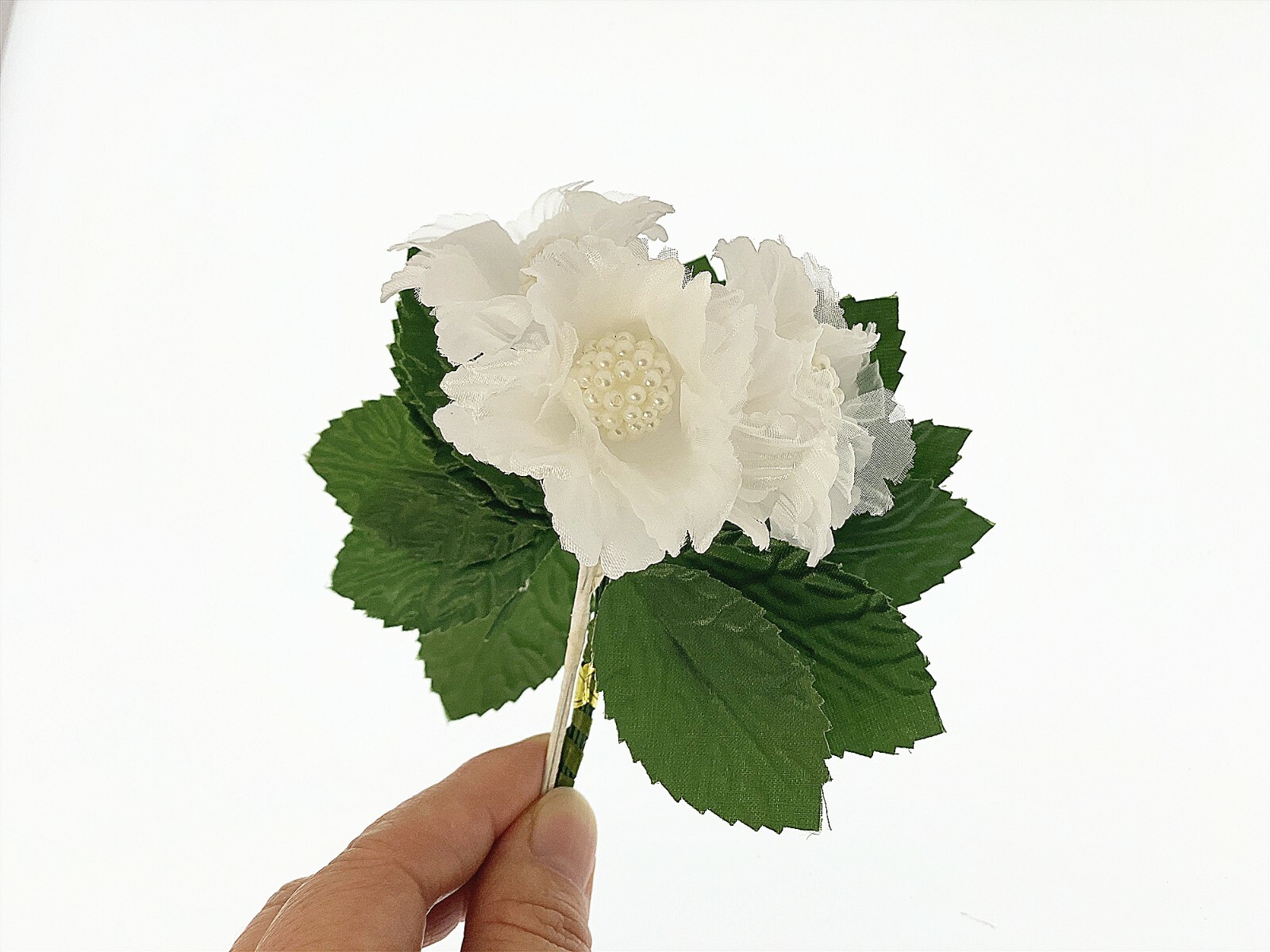 Silk Leaf Green/White Artificial Leaves DIY Corsage Boutonniere Accessory Flower
