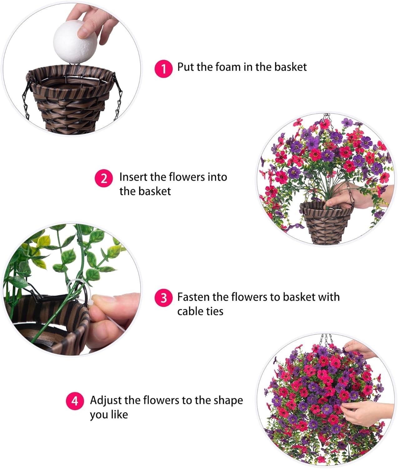 Artificial Hanging Flowers Basket for Outdoor, Fake Flowers Faux Plants Look …