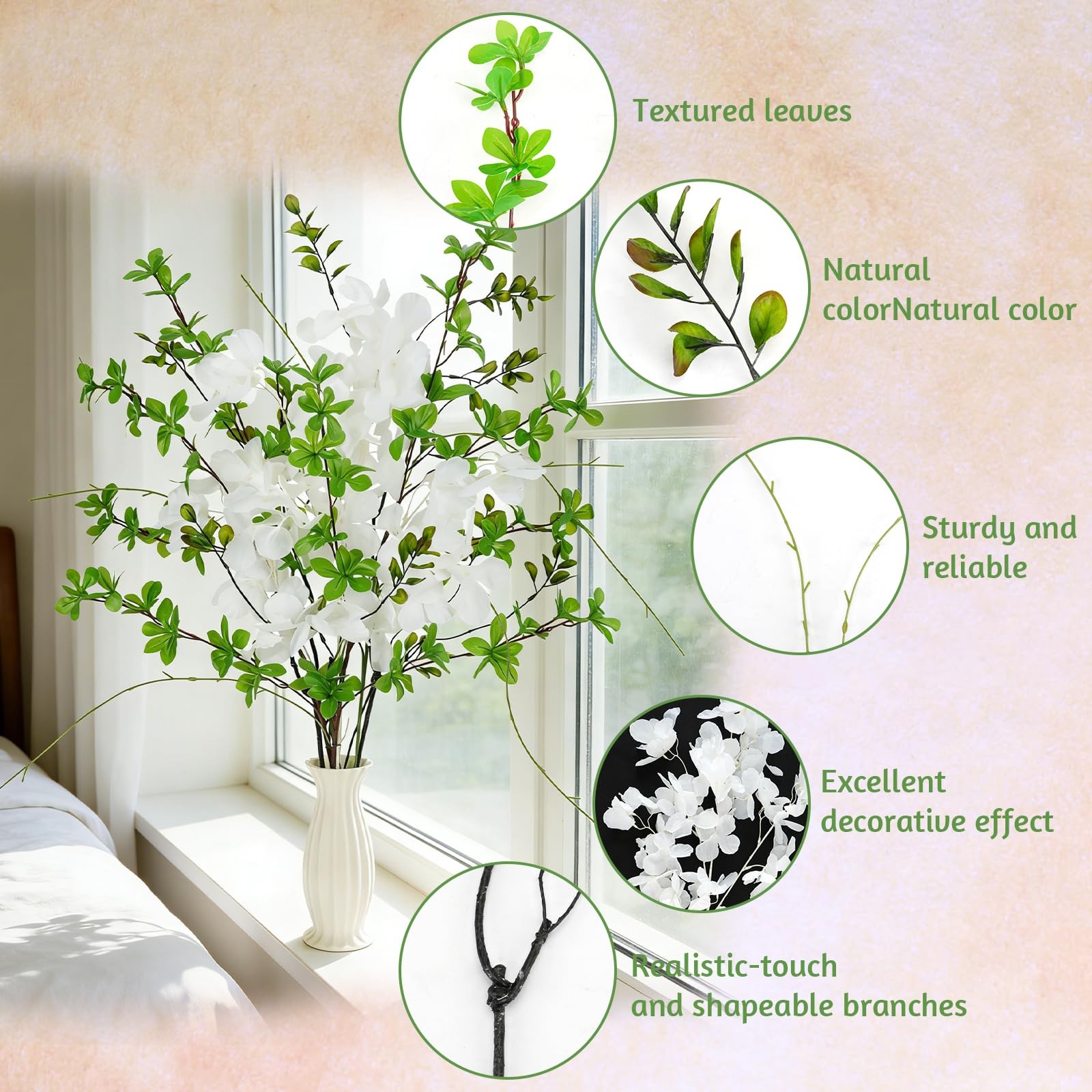 7 Pack 35.4″ Faux Stems Artificial Branches for Vase, Mixed Artificial Greene…