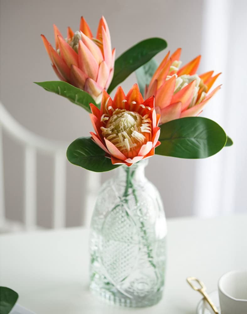 3 PCS Artificial Protea Cynaroides, Pink, Orange, Silk, Wedding, Bouquet