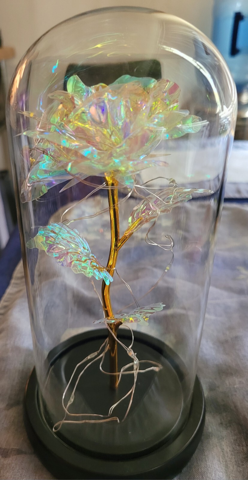 Clear Eternal Rose With LED Lights In 9″ Glass Dome Mothers Valentines Day Gift