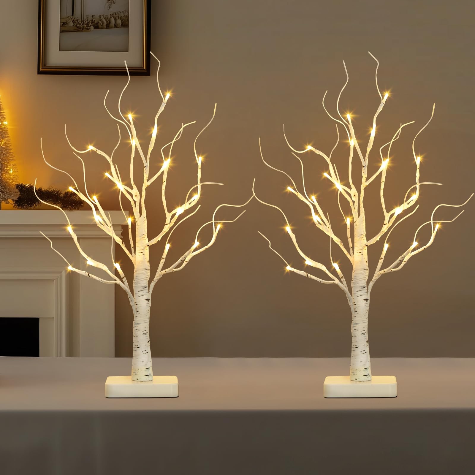 Birch Tree with Led Lights, White Christmas Tree, Lighted Mini Small Artifici…