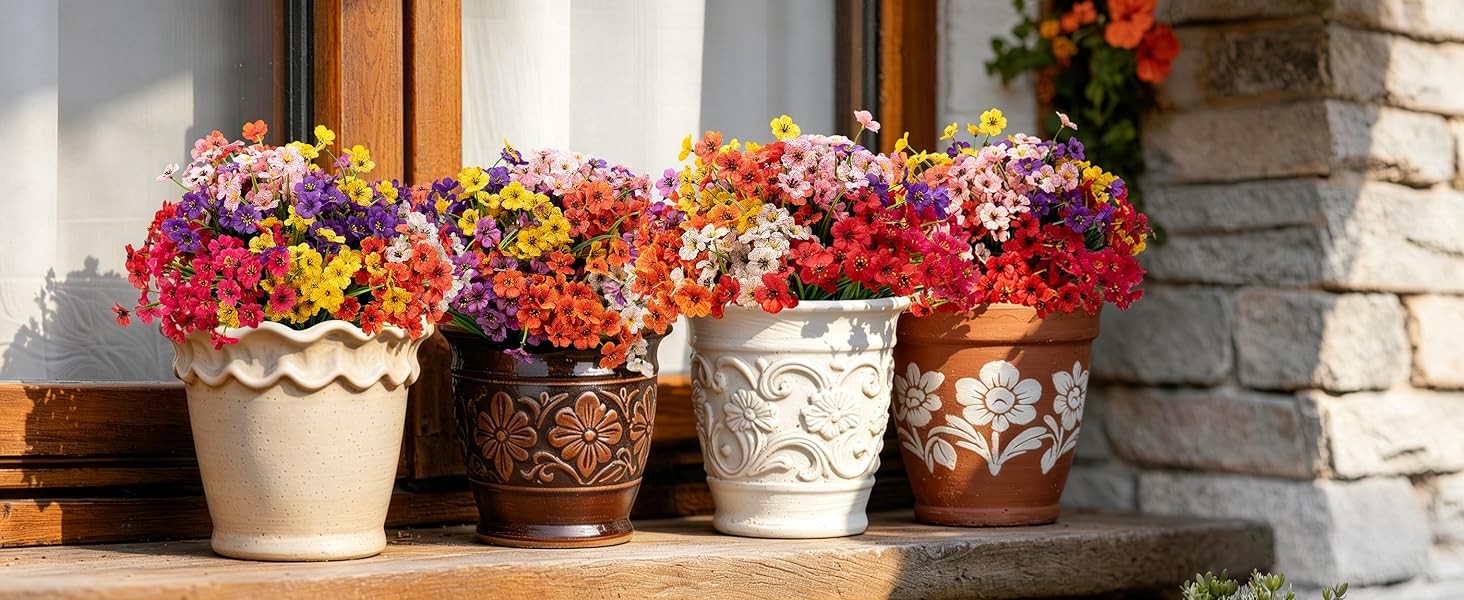 24 Bundles Artificial Flowers for Outdoors/Indoors, Fake Flowers Plants for