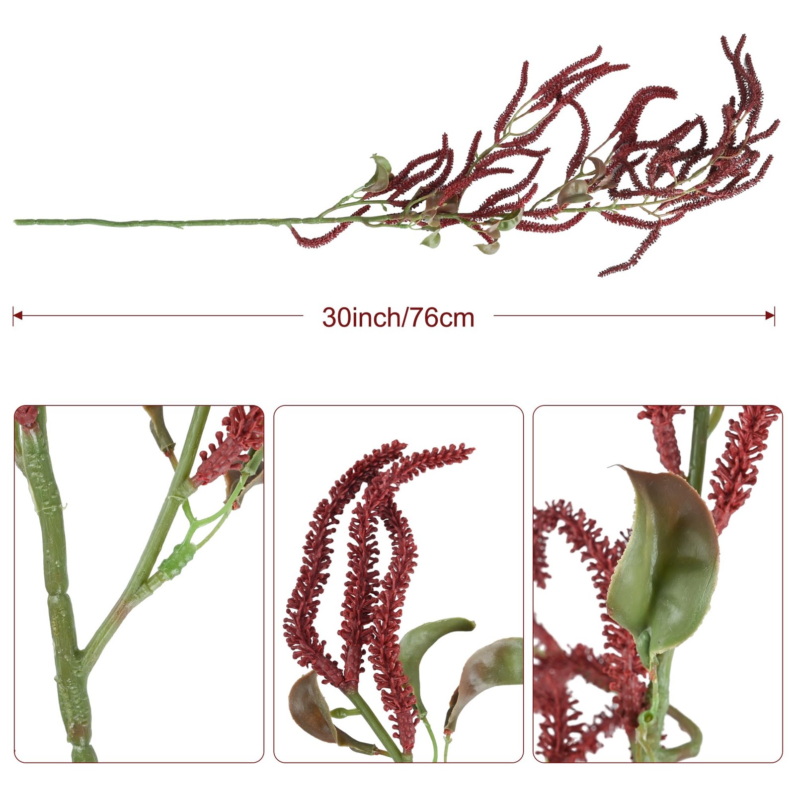 Amaranthus Artificial Flower Burgundy Wisteria Fake Hanging Branch Decor 3 PCS