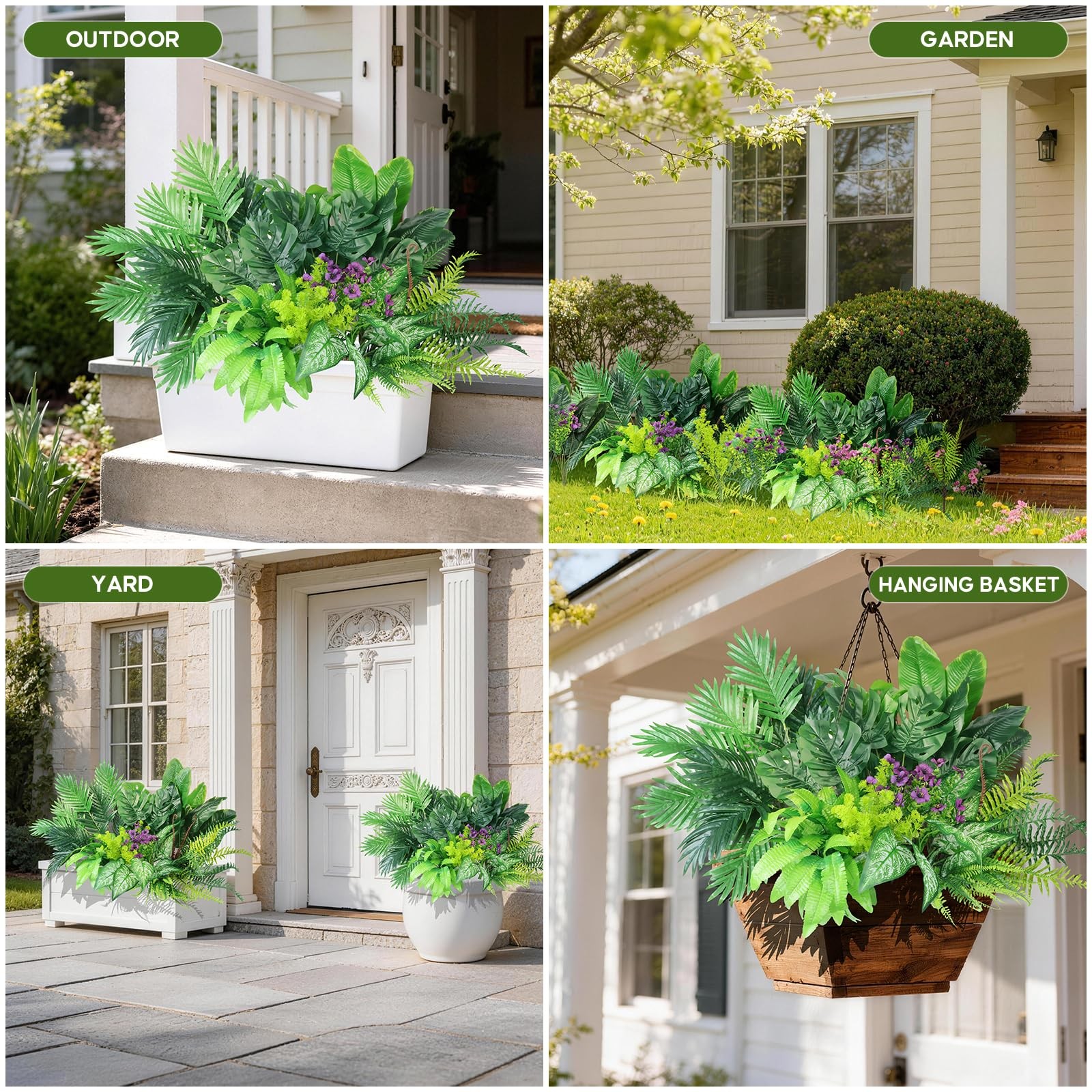Artificial Greenery Plants Outdoor Faux Shrubs Ferns UV Resistant,Large Fake …