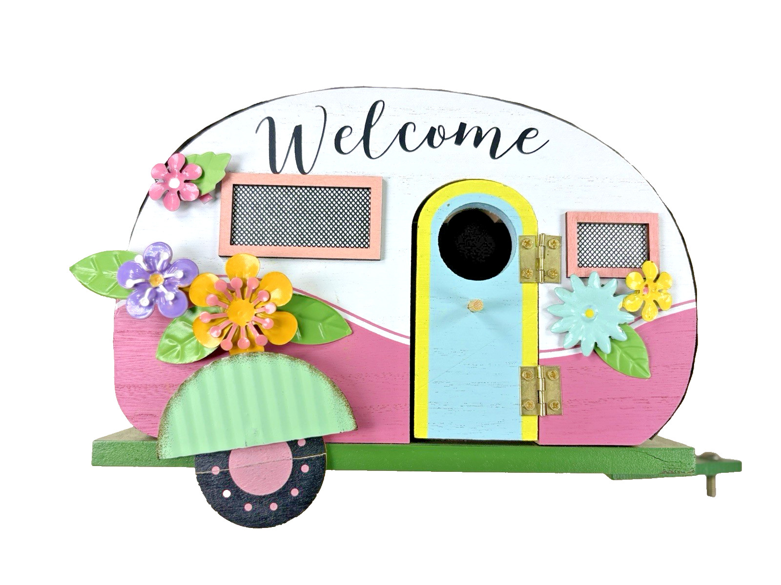 Retro Style Flowered Camper Bird House 6x10x3″ Wood & Metal Not Weather Resist