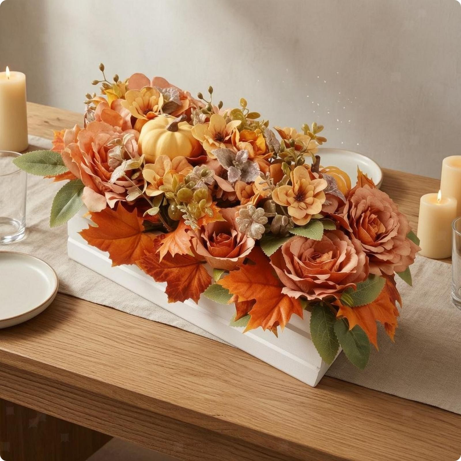 Fall Tabletop Centerpiece Mixed Foliage Artificial Fall Centerpiece Ready to Use