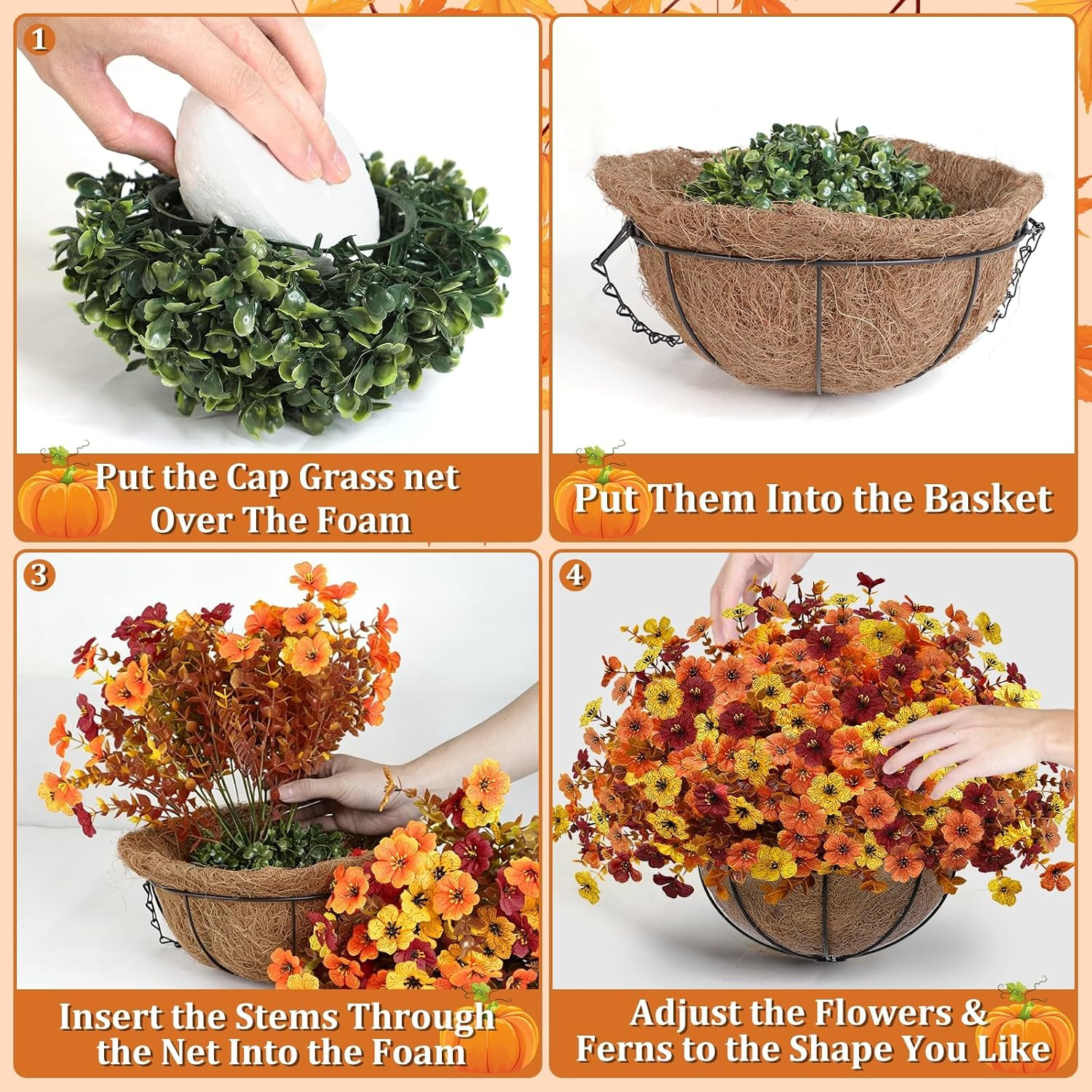 2 Sets UV Resistant Faux Silk Fall Mums for Autumn Outdoor Decor