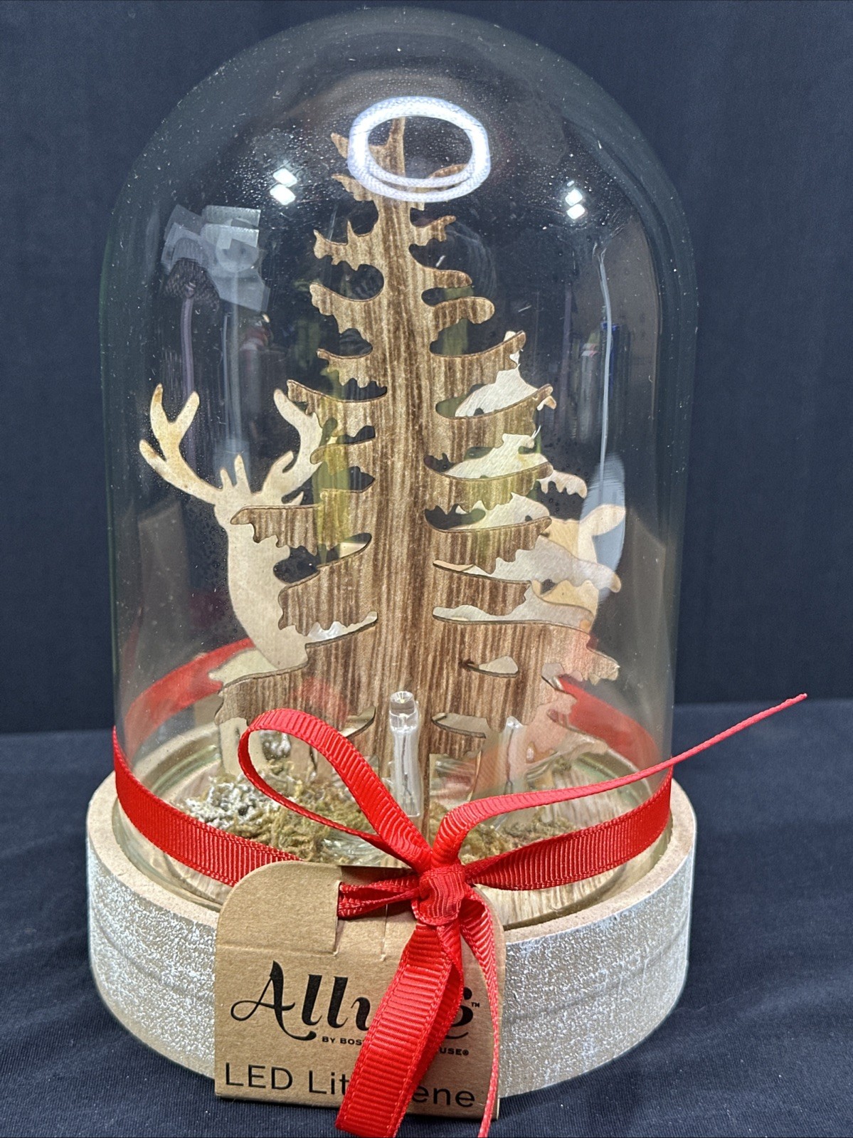 Allure Clear Cloche Glass Dome Jar Display Case Tabletop Center LED Deer 7.5”