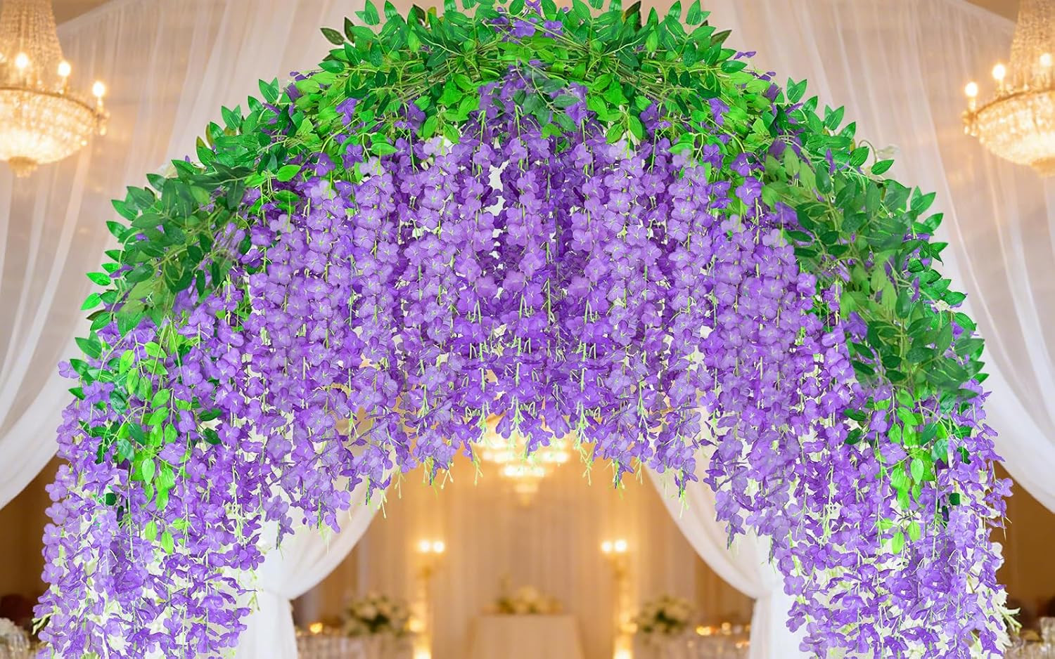 200Pcs Purple Wisteria Hanging Flowers Silk Garland for Wedding Party Decor