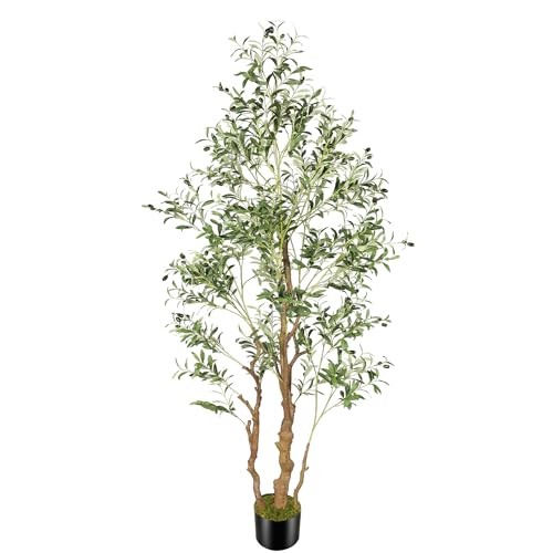 7.2ft Artificial Olive Tree (85in) with Plastic Nursery Pot Faux Olive 7ft 1in