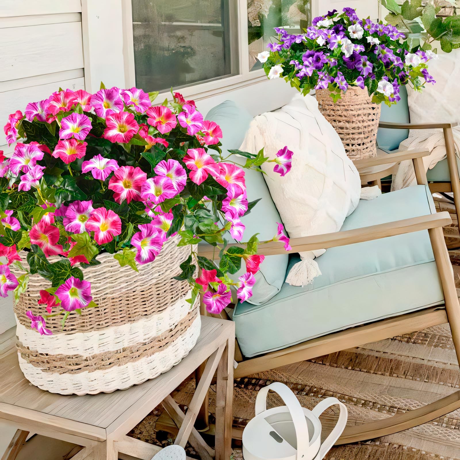 Artificial Flowers for Outdoors, 2 Pack UV Resistant Petunias with Real Touch…