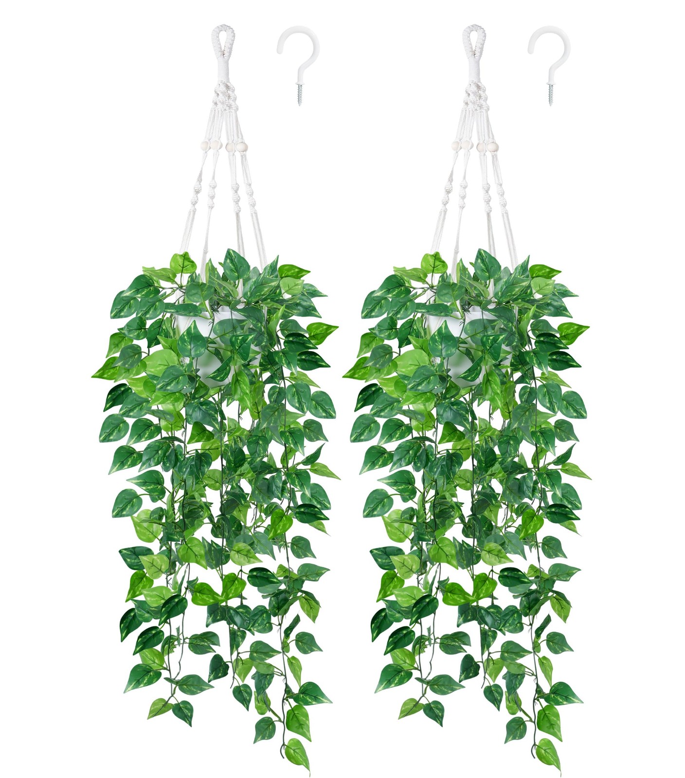 2 Packs Fake Hanging Plants with Pots, Artificial Pothos Hanging Plants with …