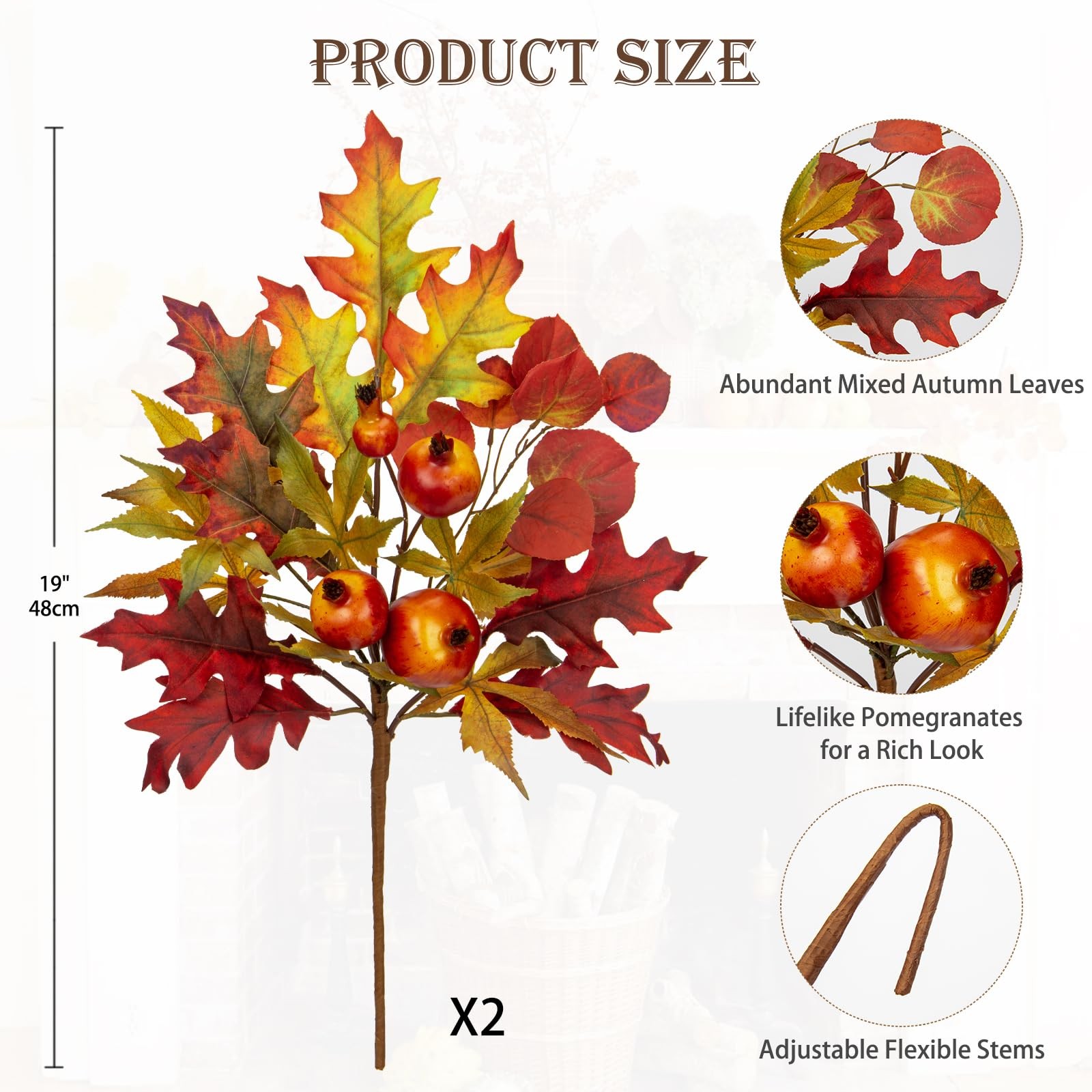 2PCS Fall Mixed Leaves Stems, 19in Autumn Foliage Picks and Spray with Eucaly…