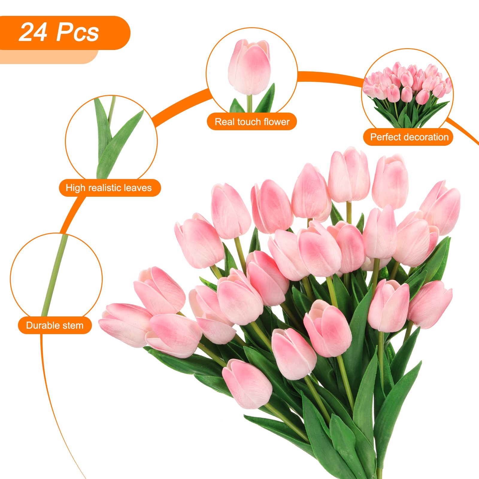 24Pcs Fake Tulips Artificial Flowers PU Artificial Tulips Real Touch Pink White