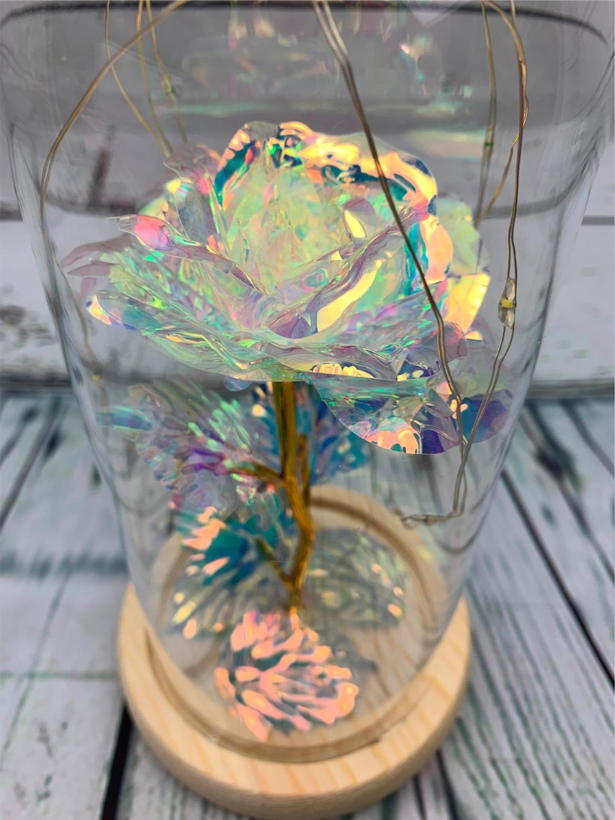 Rose Gift Enchanted Colorful Led Galaxy Crystal Rose Flower Light in Glass Dome,