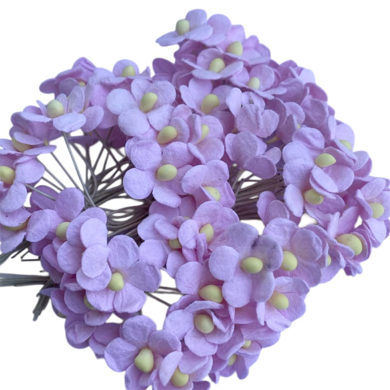 100 Pcs. Assorted Tiny Daisy Blossom Mulberry Paper Flower White Rope Wire Artif