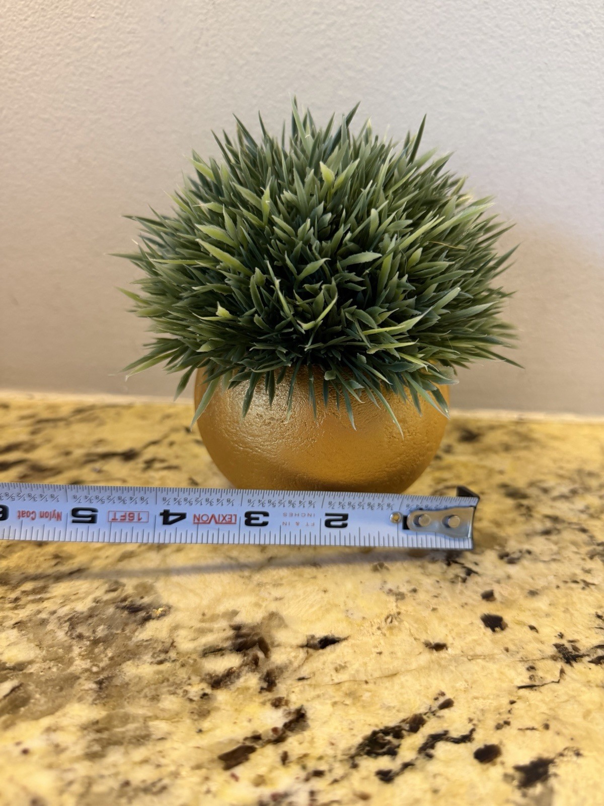 Artificial Green Grass Ball Houseplant in Round Gold Pot, 5ish in Tall