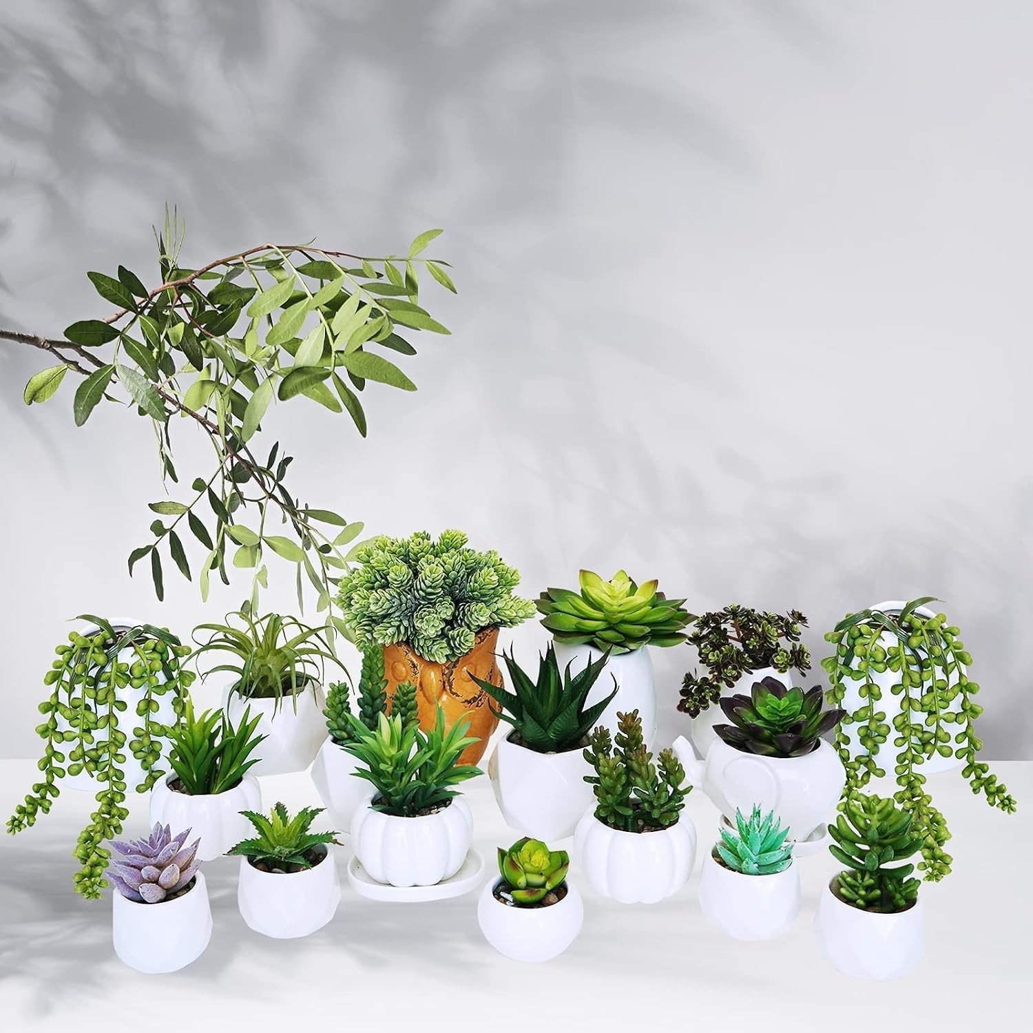 19 Pcs Assorted Artificial Succulents Plants Unpotted Small Green Hanging Suc…