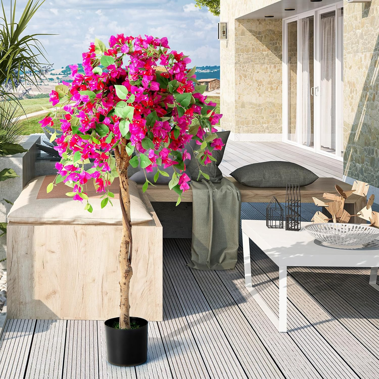 4.5FT Bougainvillea Artificial Tree, Tall Fake Floor Plant for Indoor Outdoor Dé