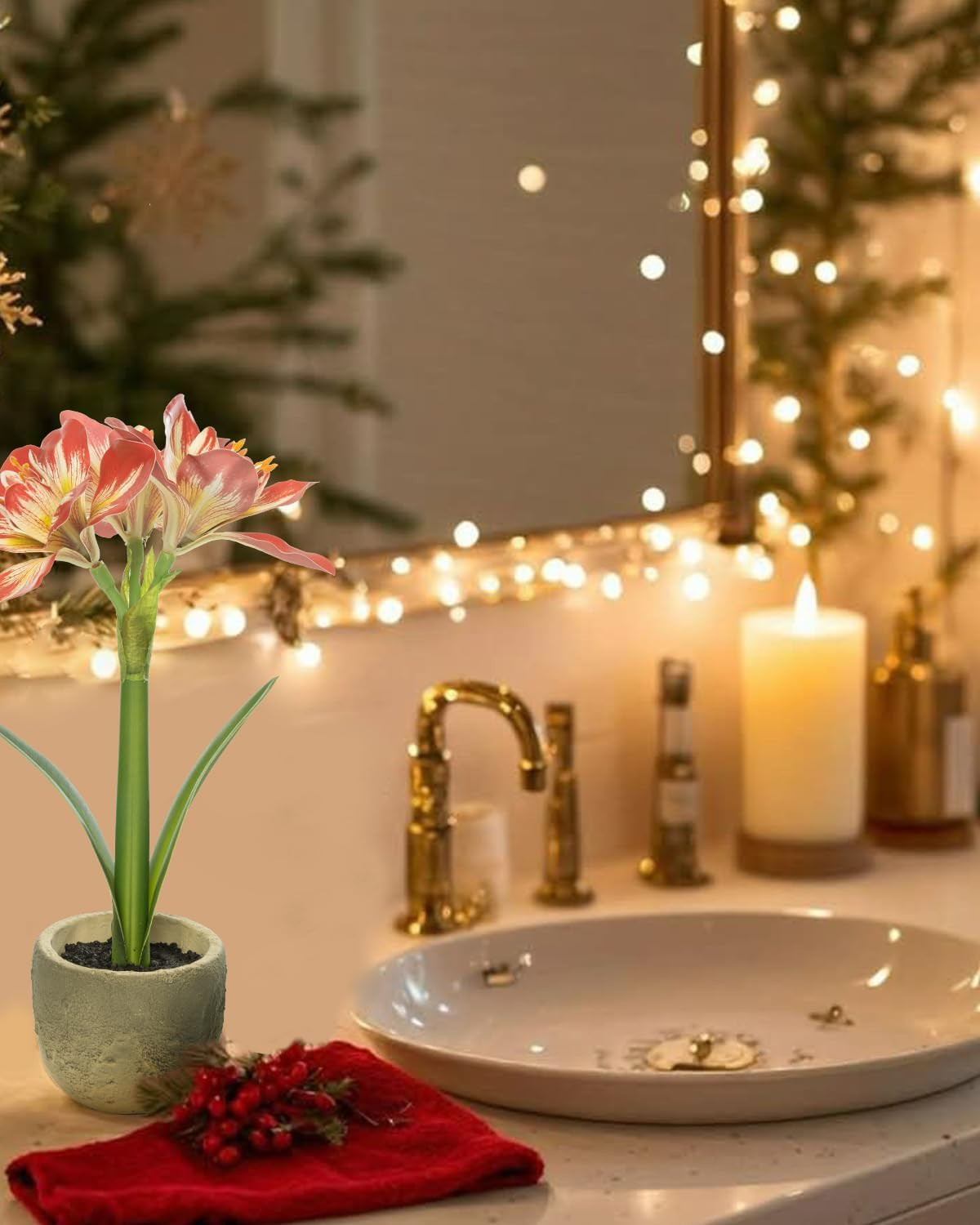 Realistic 15″ Artificial Amaryllis Plant for Home & Office Decor
