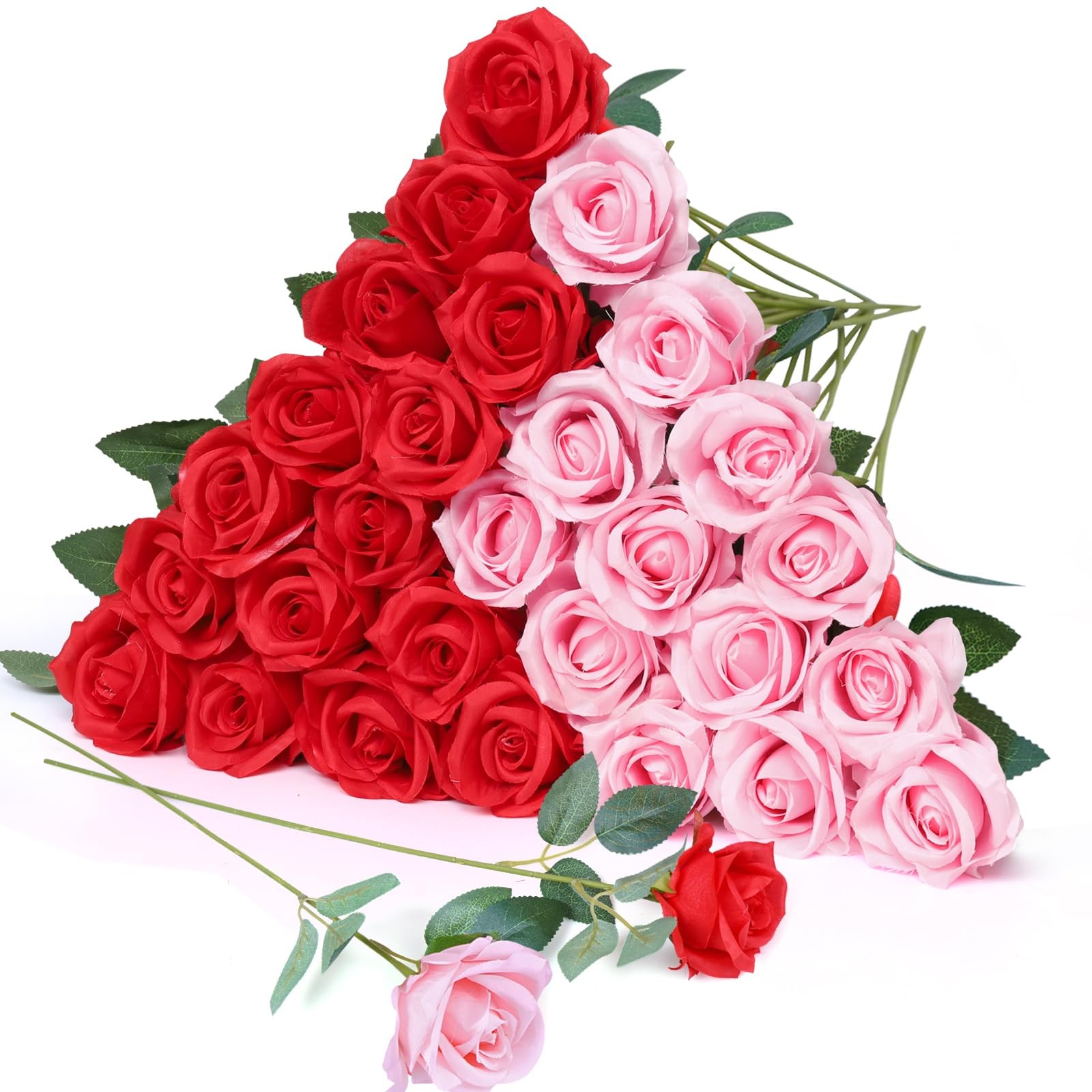 30 PCS Red Pink Artificial Silk Faux Roses For Wedding Centerpieces Home Decor