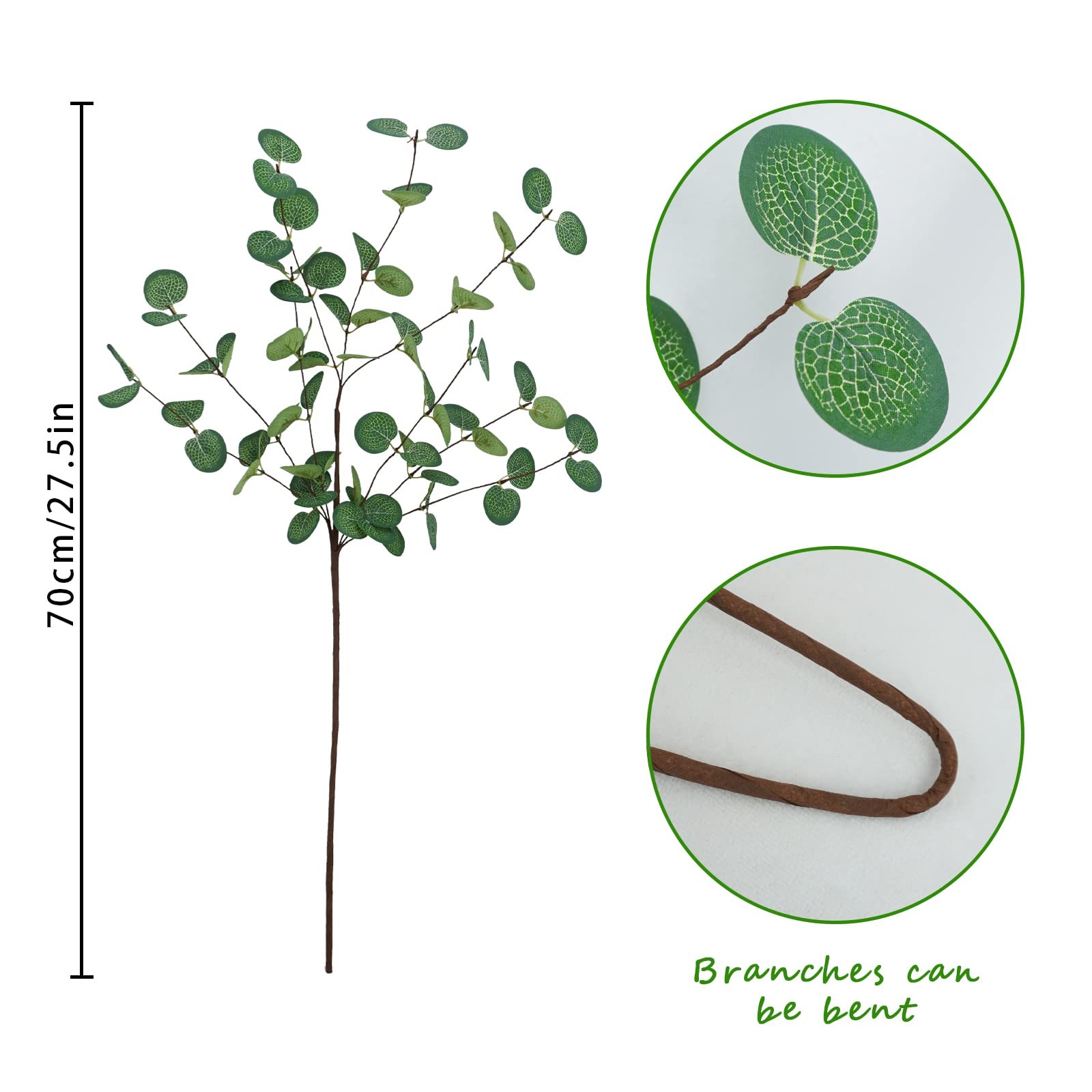 6 Pcs Artificial Eucalyptus Leaves 28” Tall Faux Silver Dollar Eucalyptus Le…