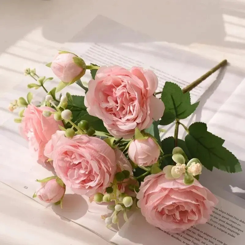 30cm 5 Heads 4 Buds Rose Peony Bouquet Wedding Home Decor Artificial Flowers HOT