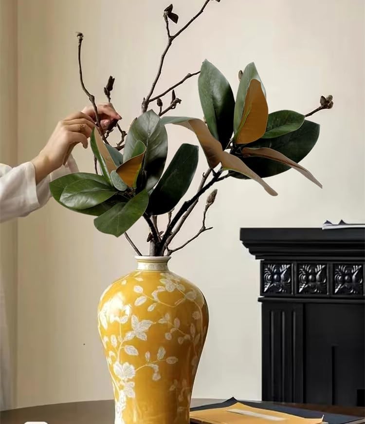 32 Inch Magnolia Artificial Leaves Branches 3D Plastic Printing Houseplant Pl…