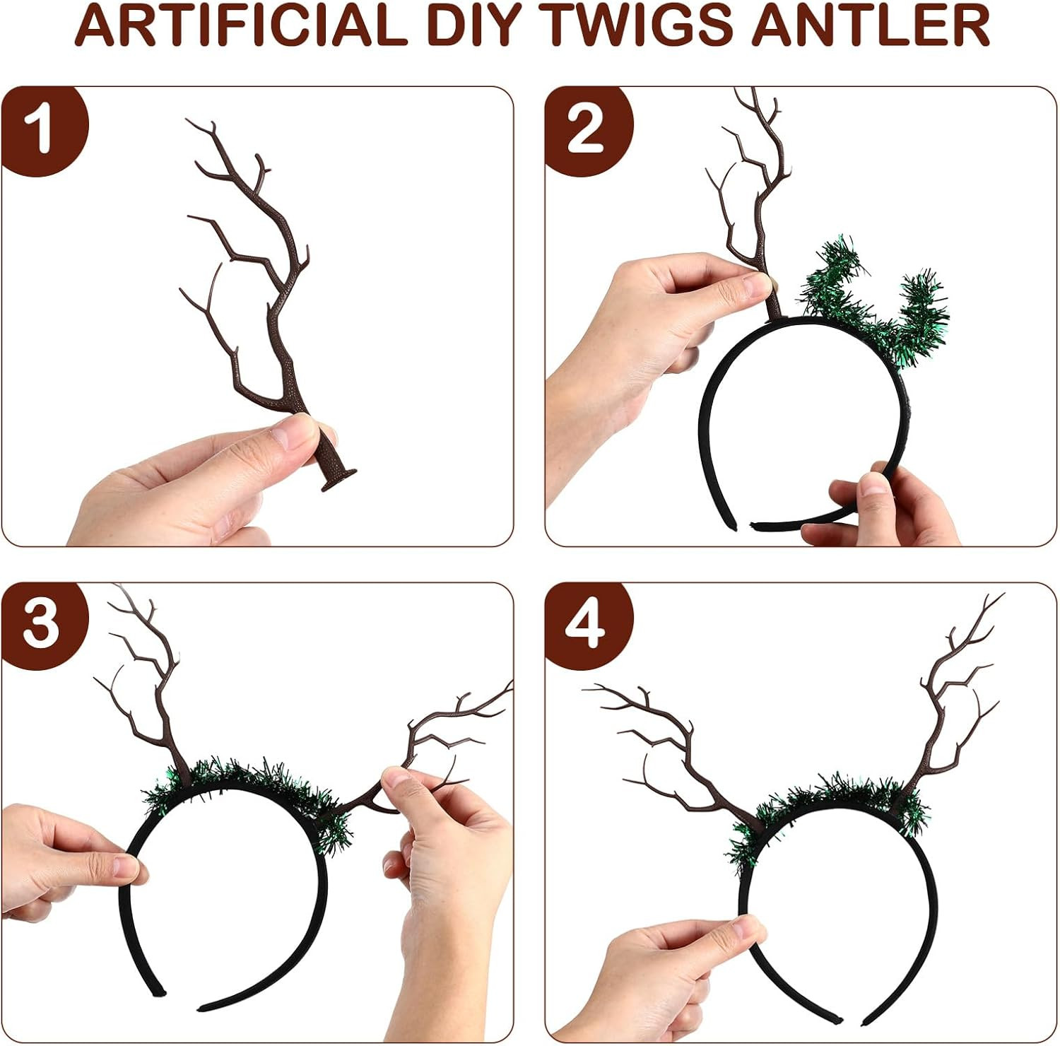 10Pcs Artificial Antler Dried Tree Branch Plastic Mini Christmas Deer Horn Decor