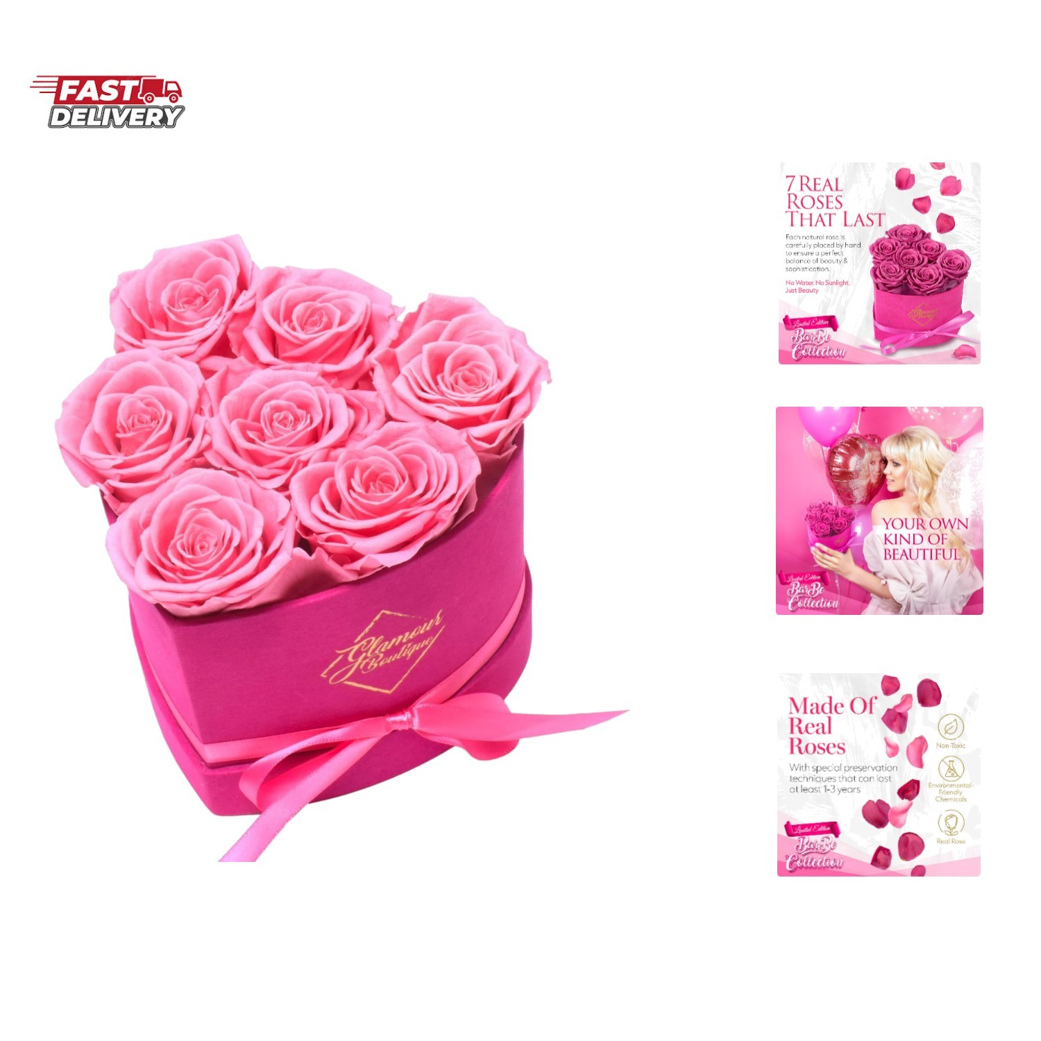 7 Flower Forever Heart Shape Box, Mothers Day Gift For Mom, Eternal Preserved…