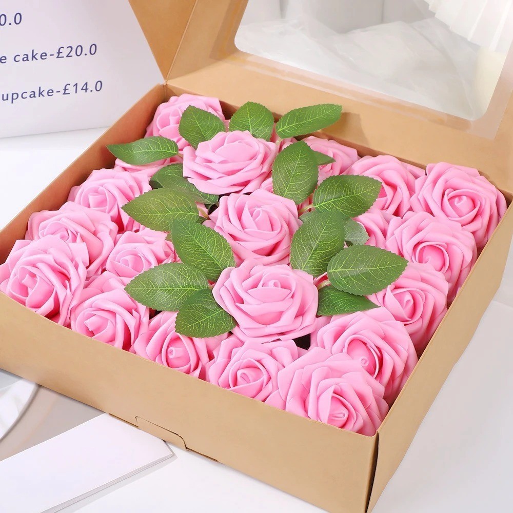 25pcs Artificial Flowers, Fake Flowers Roses W/stem For DIY Wedding Bouquets Cen