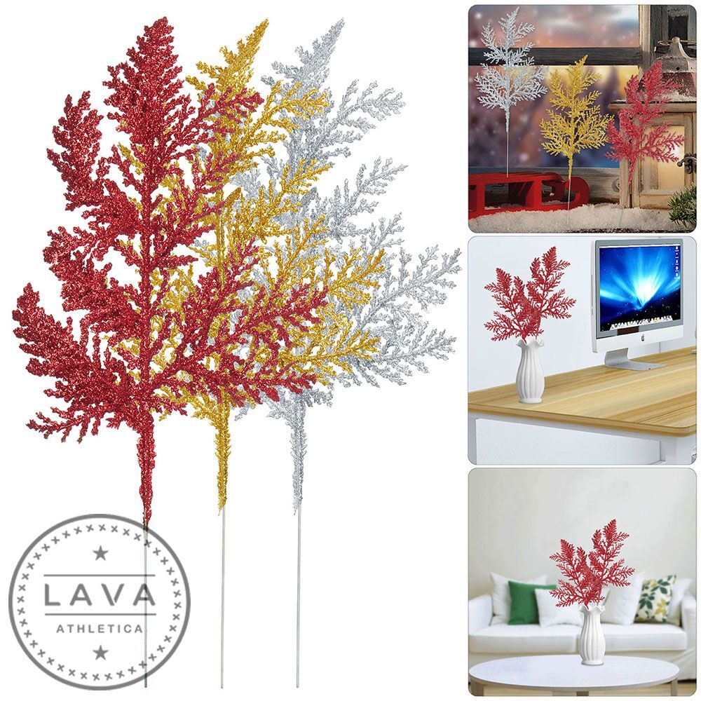 10 PCS Floral Picks Glitter Artificial Pine Needles Floral Twig Picks Xmas Decor