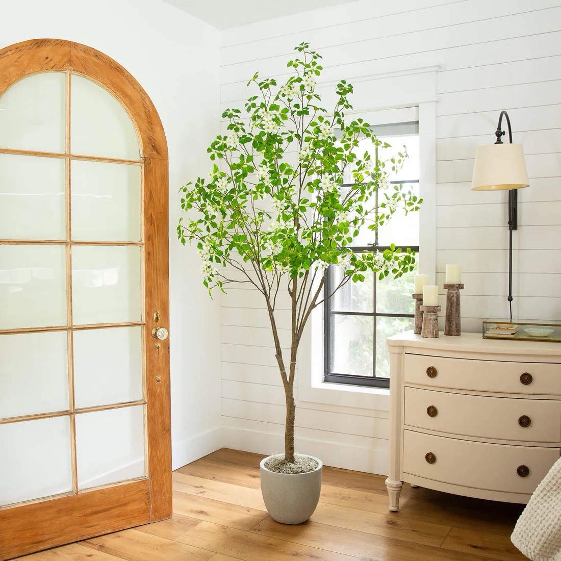 Artificial Dogwood Flowering Tree, Green/White 84″ Houseplant Decor