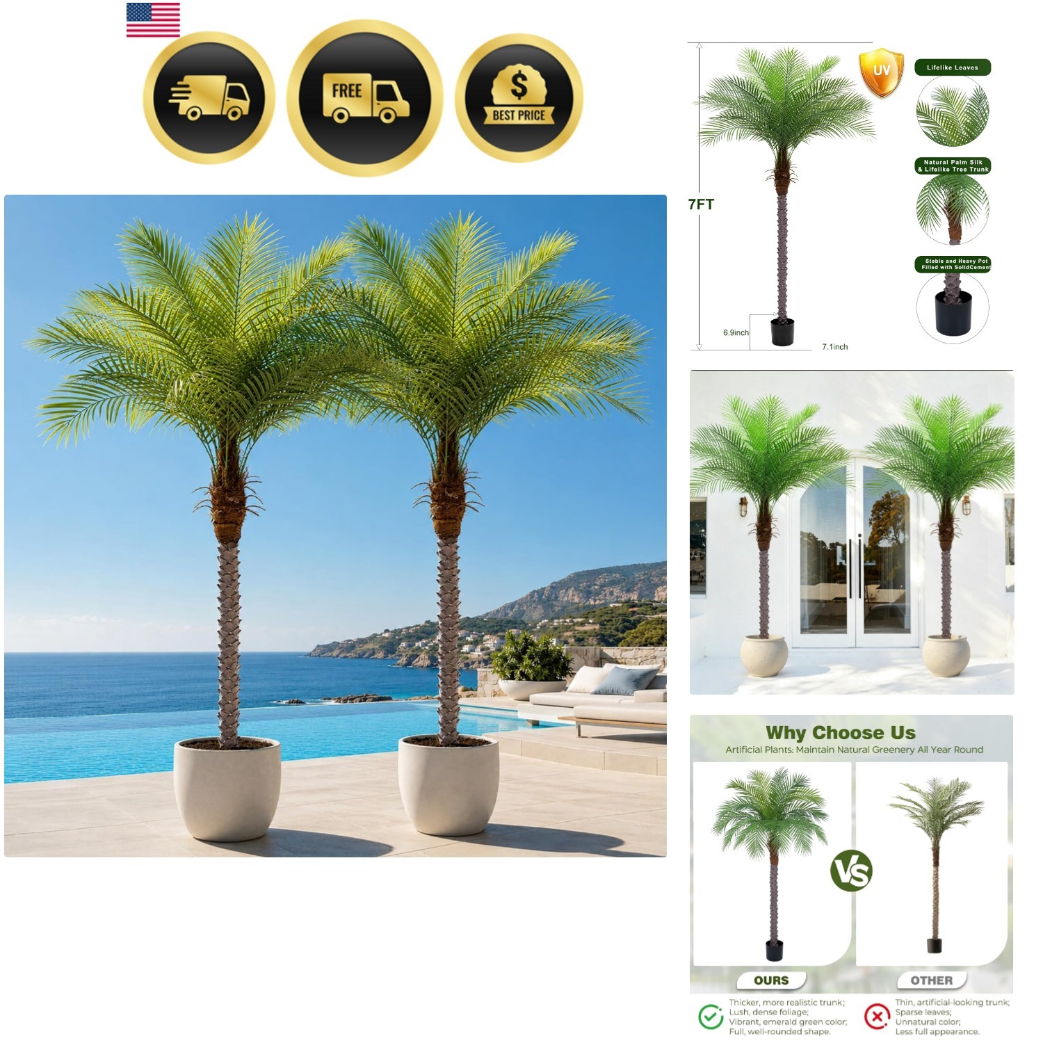 7ft Artificial Phoenix Palm Tree, Faux Coconut Silk Tropical Fake Palm Plant …