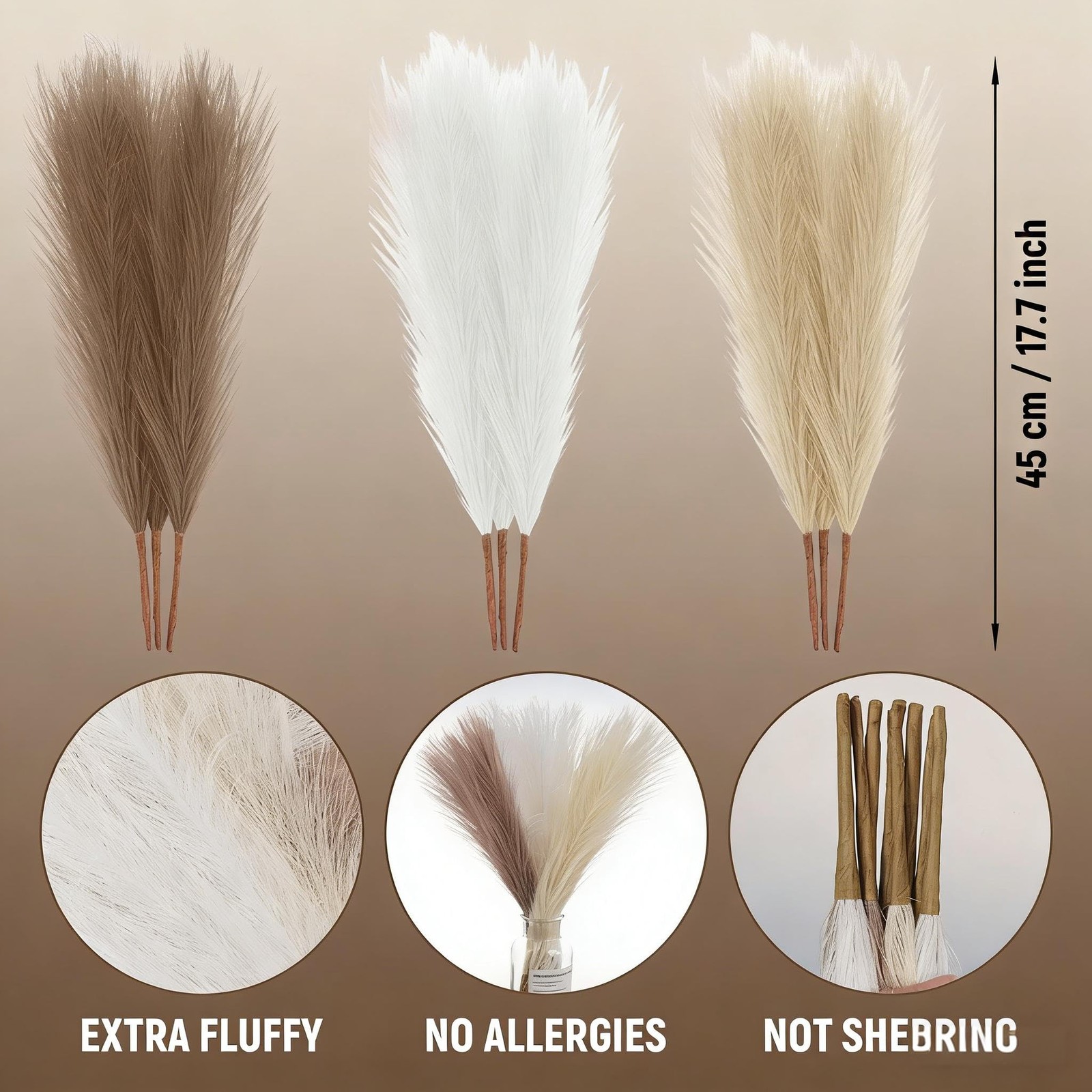 Faux Pampas Grass 9 Bunches 45 Stems 17.3 Inch Pampas Grass Decor 3 Colors Mi…