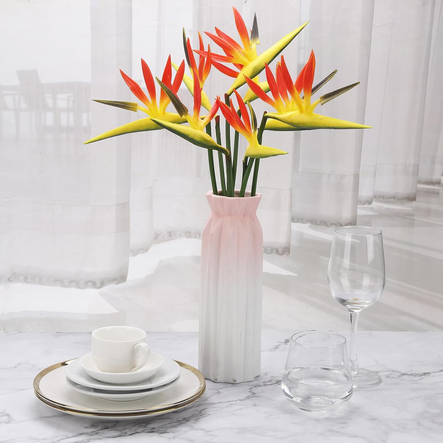8 Pack 21-1/2 Inch Artificial Flowers Bird of Paradise,Green Plant for Home Gard