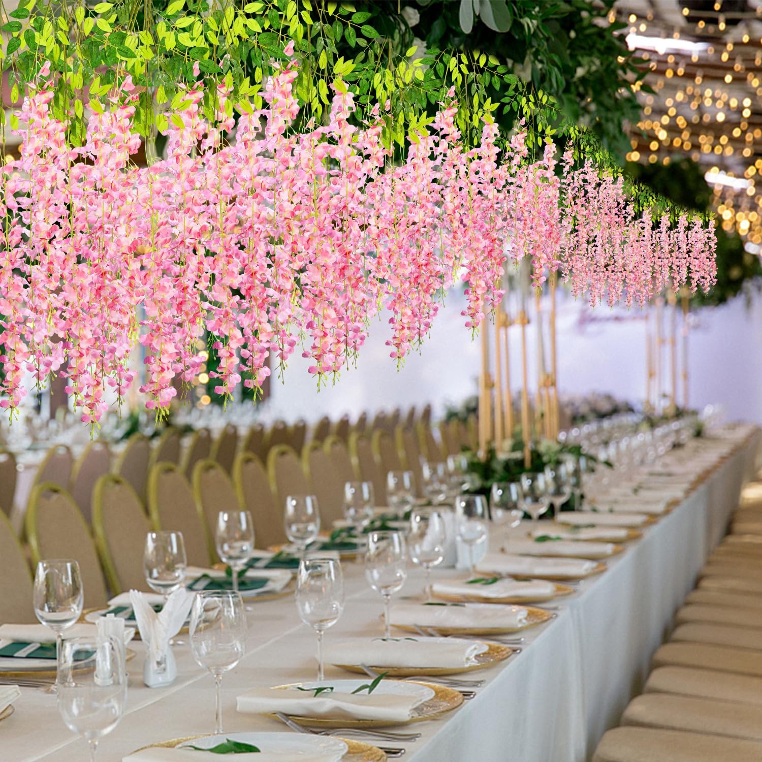 12 Pack Pink Silk Wisteria Hanging Flowers 3.6 Ft Garland Wedding Arch Decor