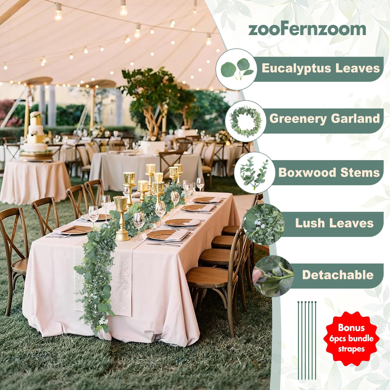Eucalyptus Garland for Table, 6ft Faux Eucalyptus Garland with White Flowers …