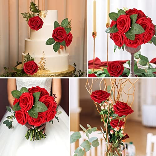 Artificial Dark Red Roses 100pcs PE Foam 7″ Stems DIY Wedding Decor